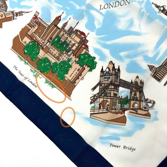 Vintage London England Landmark Scarf Made In Italy Tower Trafalger Buckingham - Picture 14 of 16